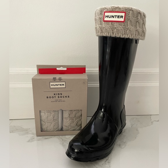 SOLD HUNTER KIDS 6 STITCH CABLE BOOT SOCK for the HUNTER original boot - Size L - Picture 1 of 3
